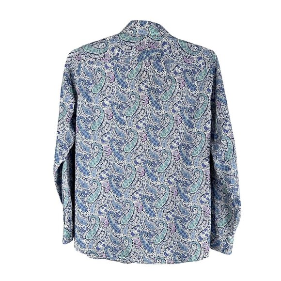 70s Psychedelic Blue Purple Paisley Long Sleeve Mens Button Up Shirt Italy Woven - Picture 2 of 15